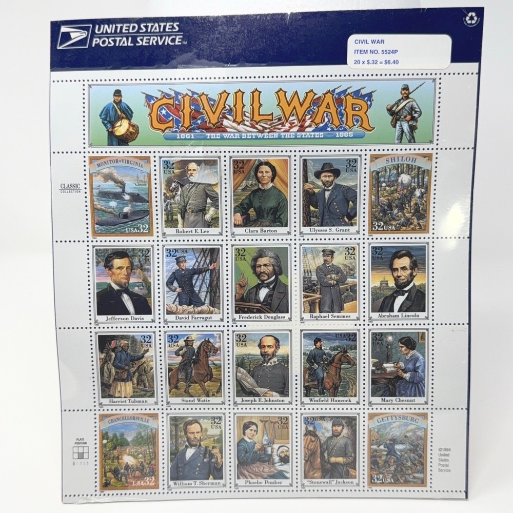 Civil War US MINT NH Sheet of 20 commemorative stamps # 2975 USPS 1995 Lee Davis